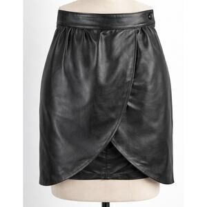 Black Lambskin Leather Tulip Skirt  Draped Wrap Style  Soft Luxury  Medium NWT